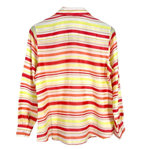 Foxcroft Sz 8 Neon Orange Tropical Beach Artsy Long Sleeve Formal Shirt Top - Picture 8 of 8